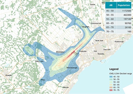 Average night noise for runway 23 arrival and runway 23 departure