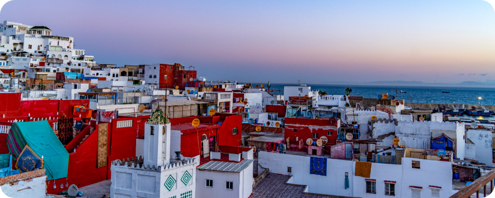 a city with many buildings and water in the background