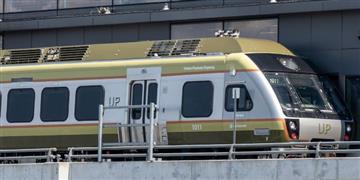 a train is parked in a station