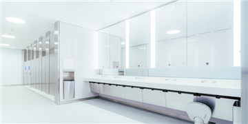 a modern bathroom with white walls