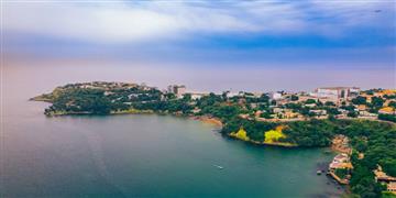 a body of water with trees and buildings around it