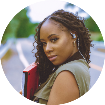 a woman with a red box