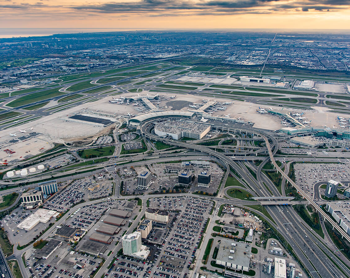 Aerial view of parking areas