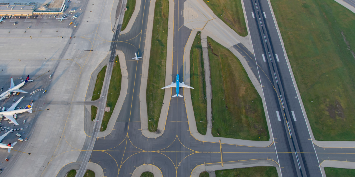 an aerial view of an airport