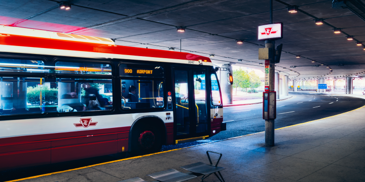 a bus is parked in a station