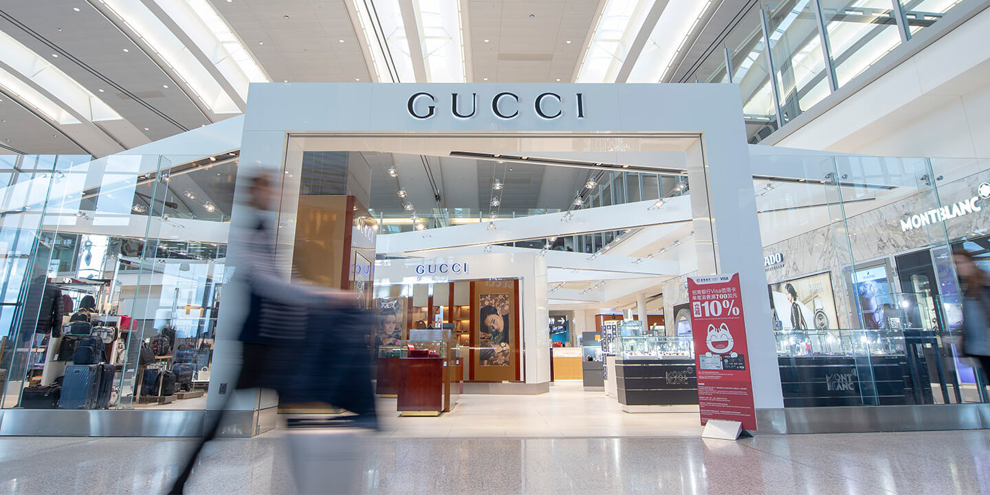 Outside the Gucci store