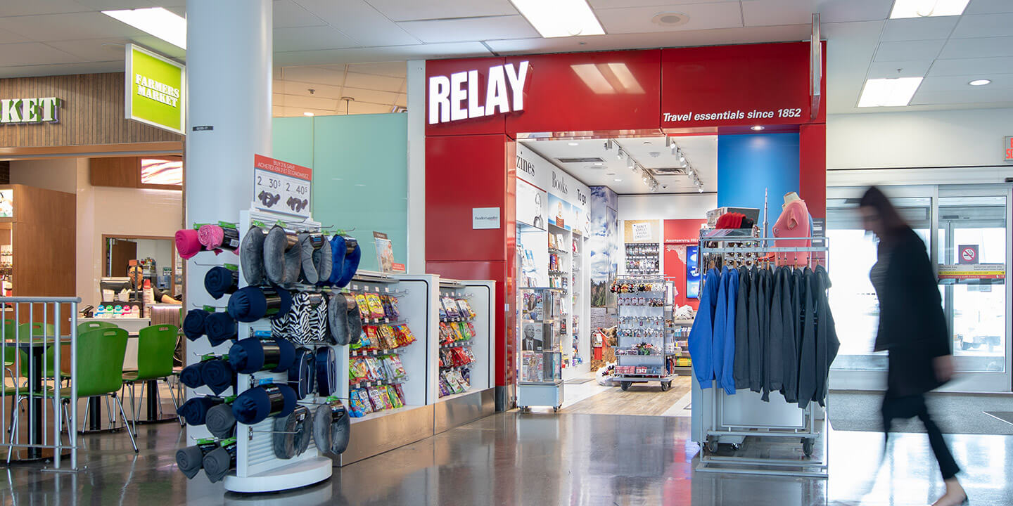 View of Relay kiosk with magazines and snacks