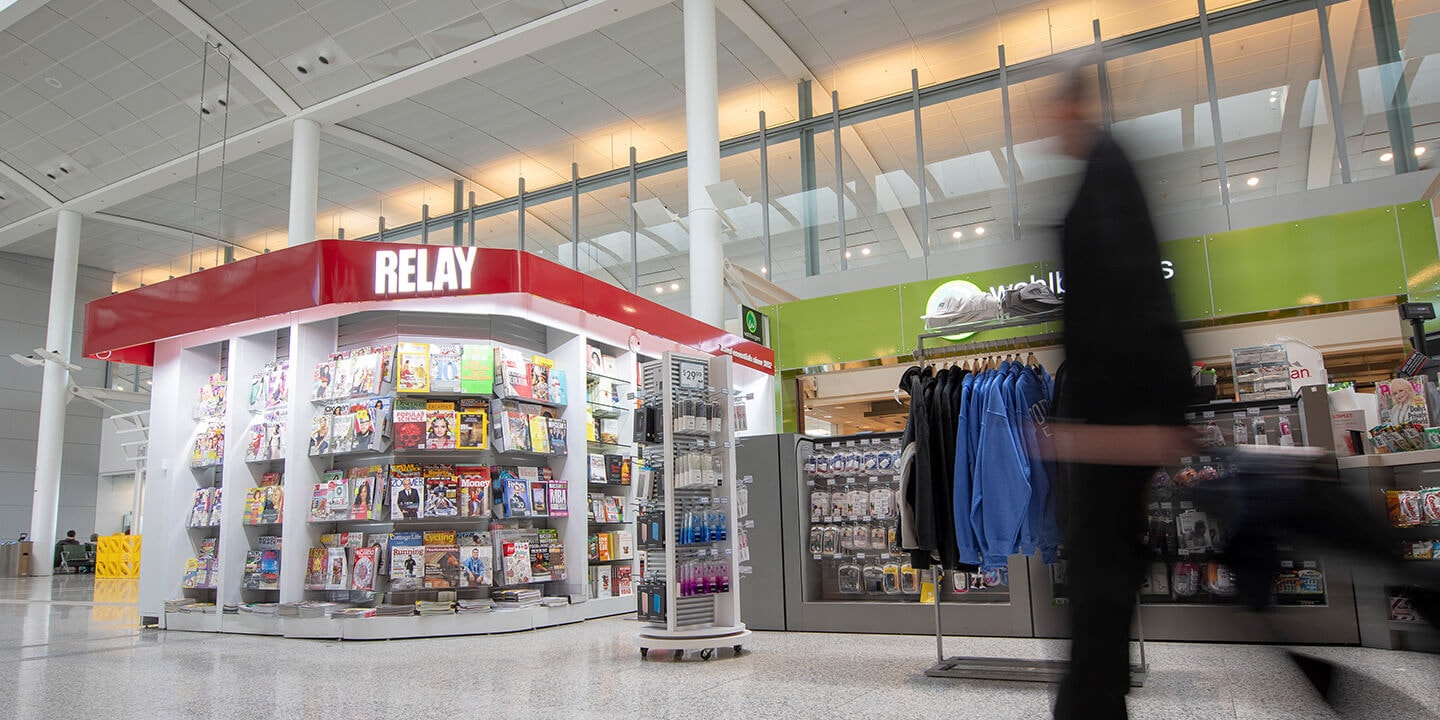 View of Relay kiosk with magazines and snacks