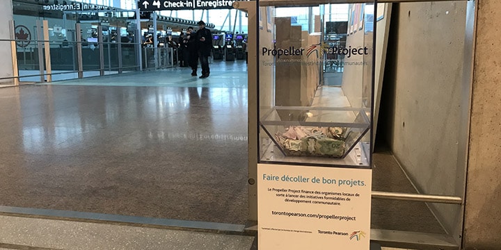 donation post in check-in area of Terminal 1