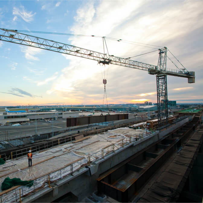 A crane doing construction work at Toronto Pearson Airport