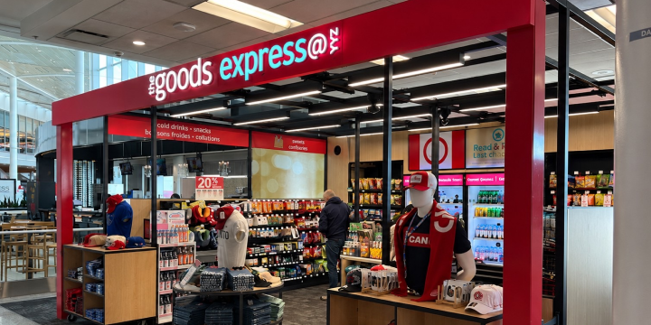 a store with a red sign