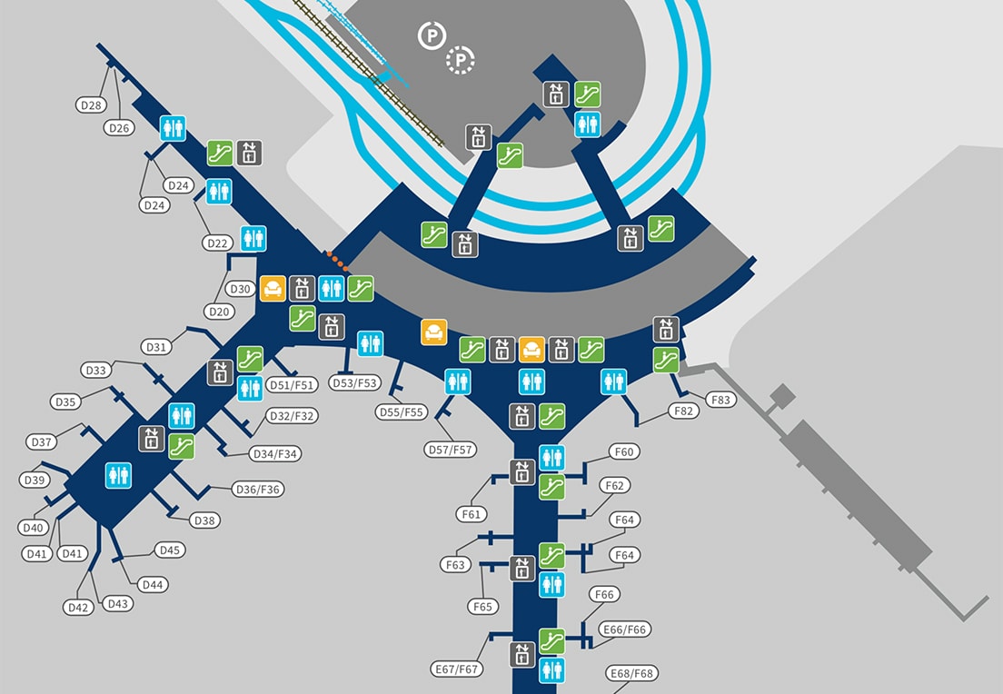 A map of Terminal 1, Level 2 before security